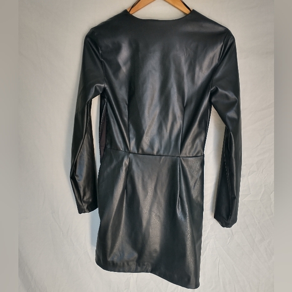 Women's black Zara faux leather draped mini dress - Picture 11 of 15